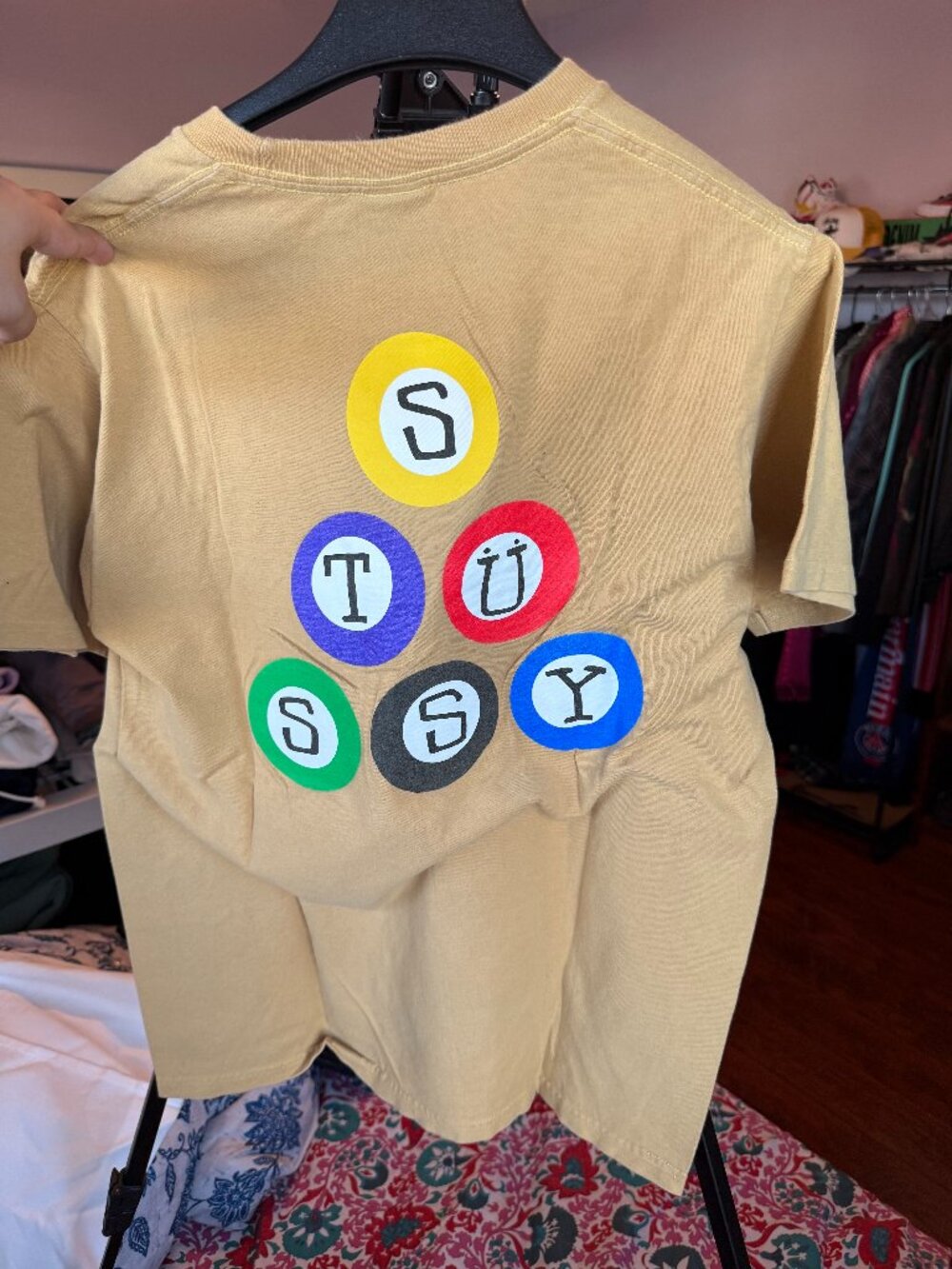 Stussy Dots Logo T-Shirt Tan Size M Made in Mexico Streetwear